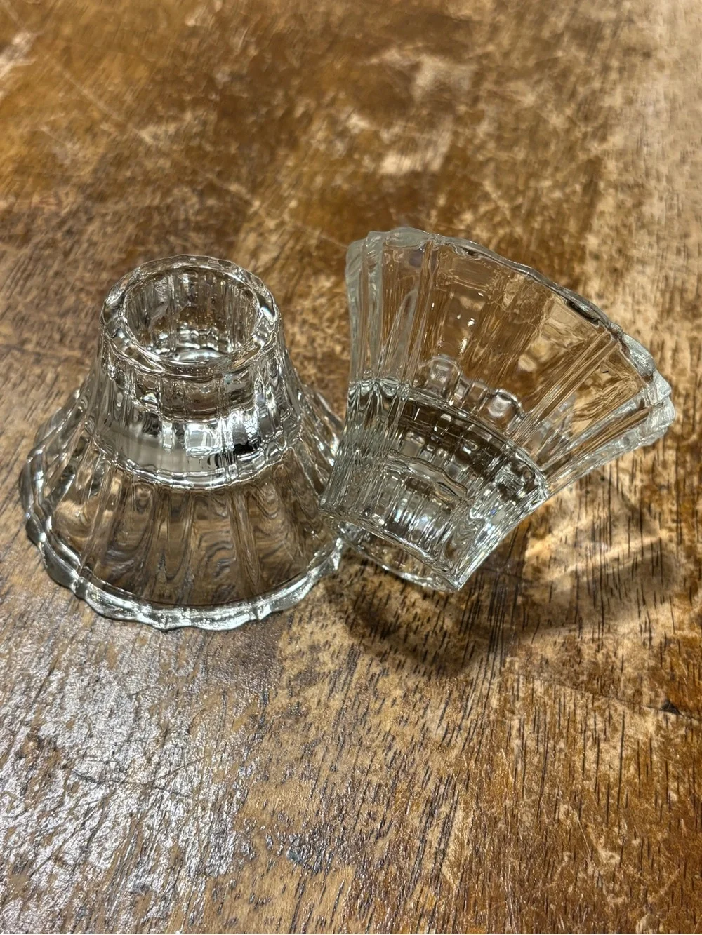 Vintage HOMCO Home Interiors Clear Glass Candle Holders Pair Made in USA Scallop